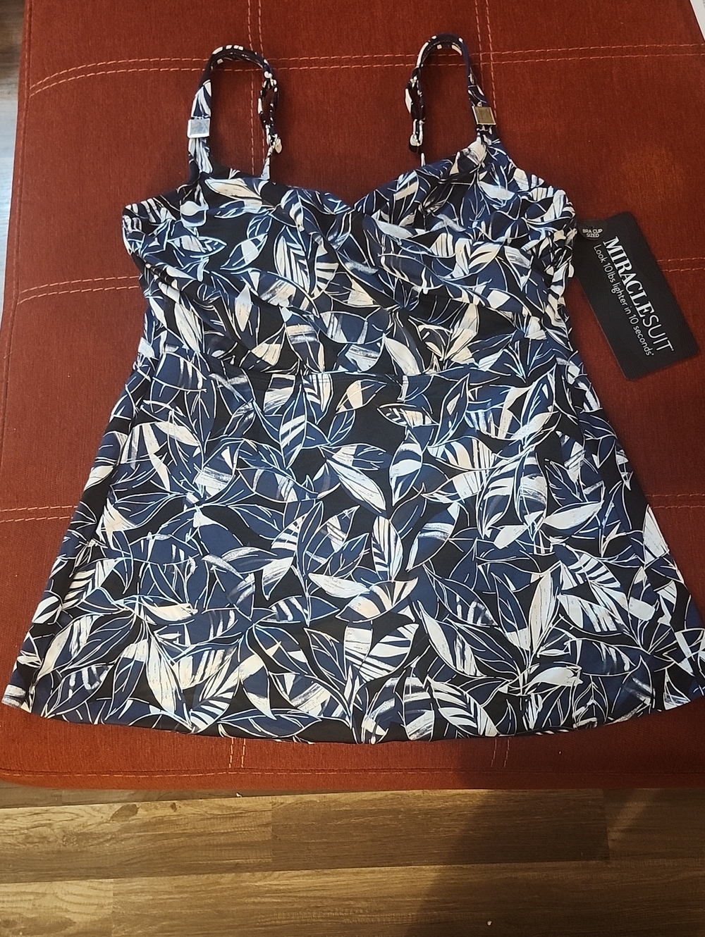 Miraclesuit Navy and White Leaf-Print Tankini Top